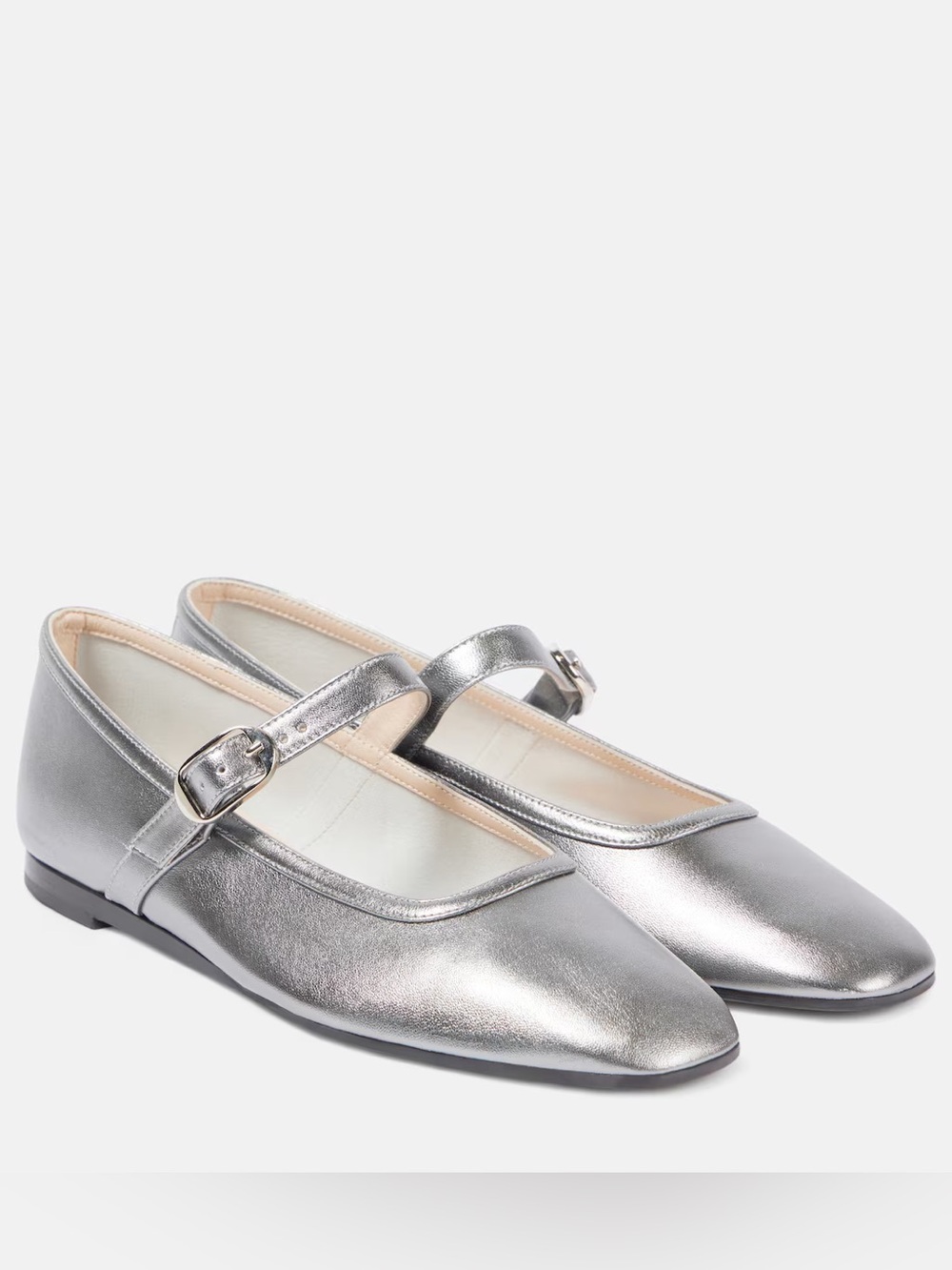 Le Monde Beryl Metallic Silver Leather Mary Jane Flats NWT Size 38.5 IT